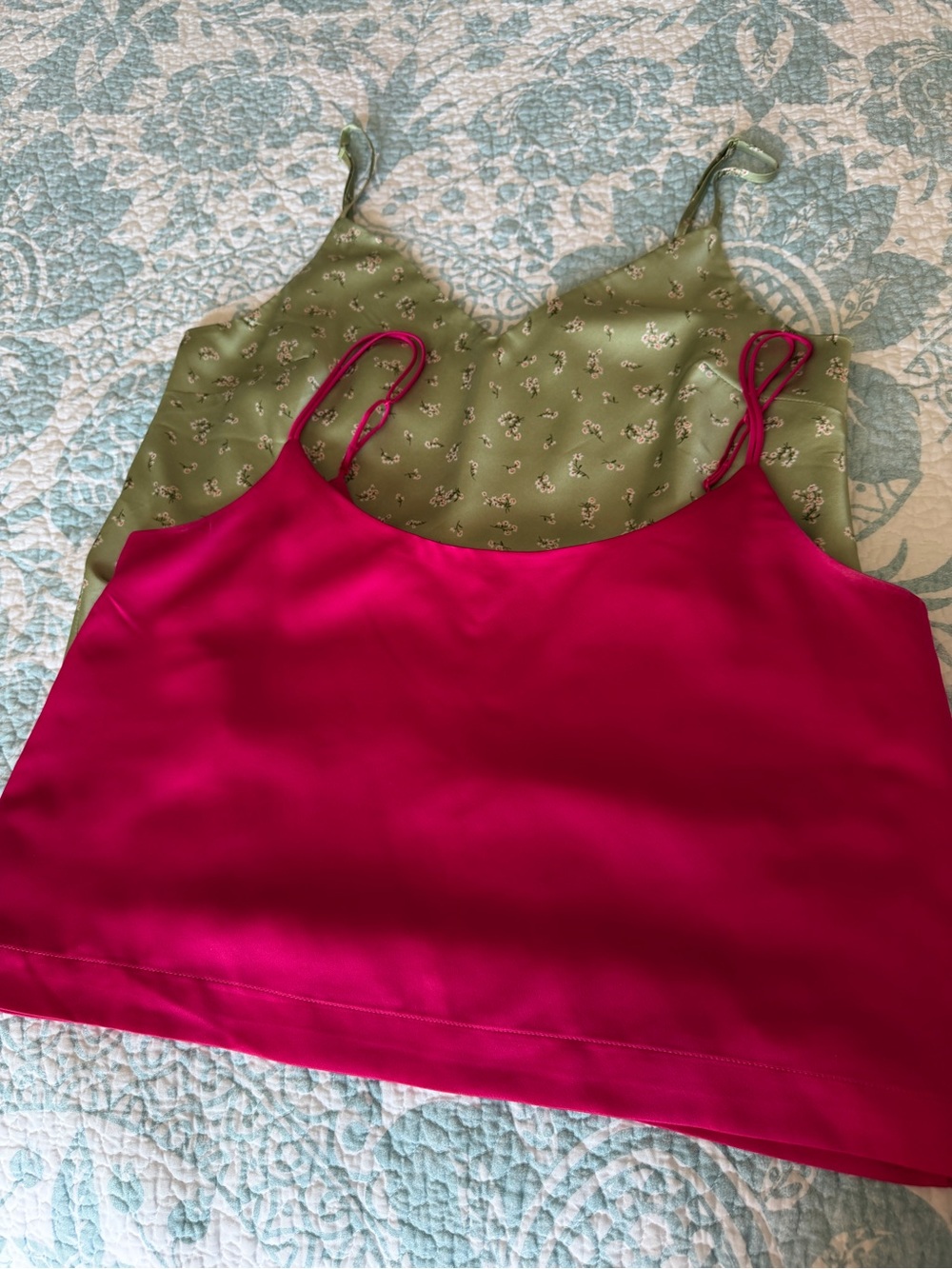Pink Satin Cami and Olive Floral Cami
